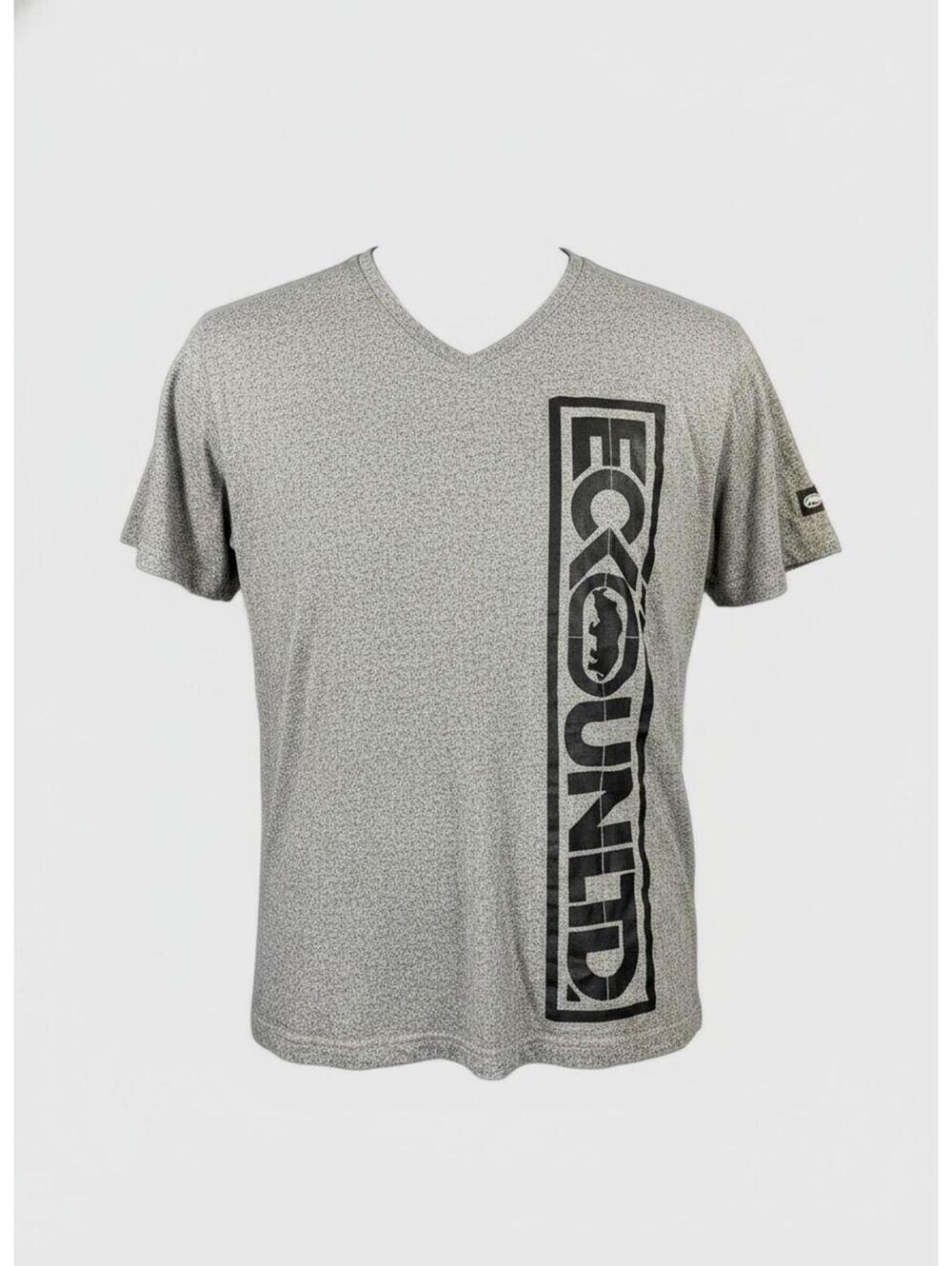 Ecko Unltd Gray Men's V-Neck T-Shirt with Vertical Logo - Size 3XL